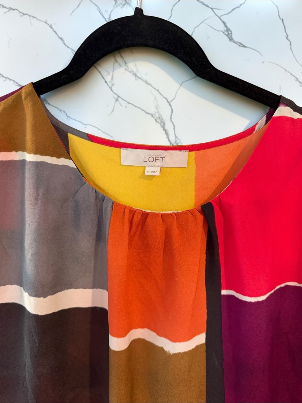 LOFT Colorblock Multicolor Stripe Blouse - Pink, Orange & Yellow